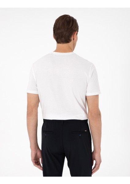 Erkek Ekru %100 Pamuk Slim Fit Bisiklet Yaka Basic Tişört 50306980-VR019