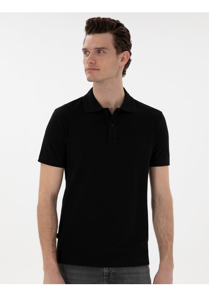 Erkek Siyah Slim Fit Kıvrılmaz Polo Yaka Basic Tişört 50302561-VR046 modelleri