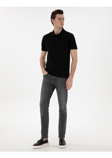 Erkek Siyah Slim Fit Kıvrılmaz Polo Yaka Basic Tişört 50302561-VR046 fırsatları