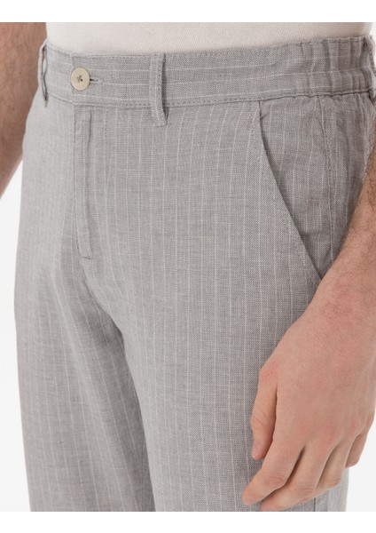 Erkek Gri Slim Fit Keten Karışımlı Çizgili Kanvas Pantolon 50301778-VR024 indirimleri