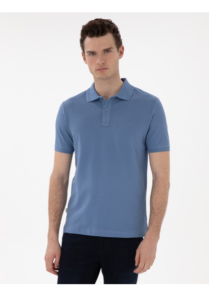 Erkek Mavi Slim Fit Kıvrılmaz Polo Yaka Basic Tişört 50302561-VR036