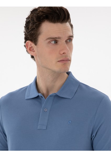 Erkek Mavi Slim Fit Kıvrılmaz Polo Yaka Basic Tişört 50302561-VR036