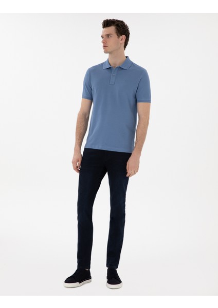 Erkek Mavi Slim Fit Kıvrılmaz Polo Yaka Basic Tişört 50302561-VR036
