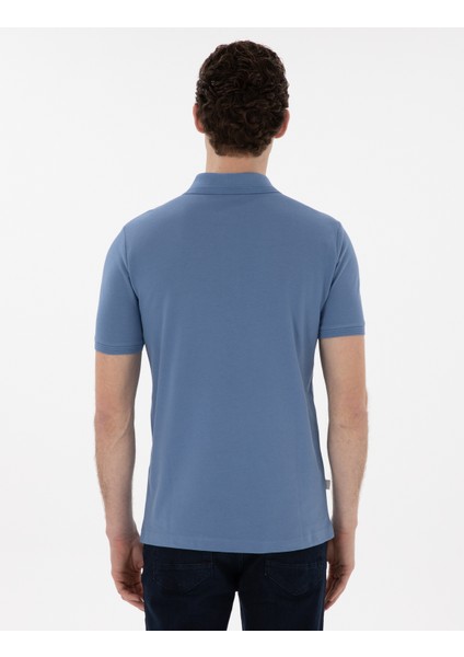 Erkek Mavi Slim Fit Kıvrılmaz Polo Yaka Basic Tişört 50302561-VR036