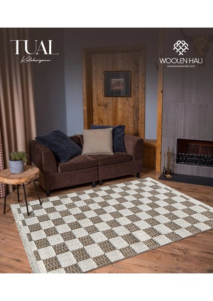 Tual Koleksiyonu Modern Saçaklı Halı 8408 Kahve
