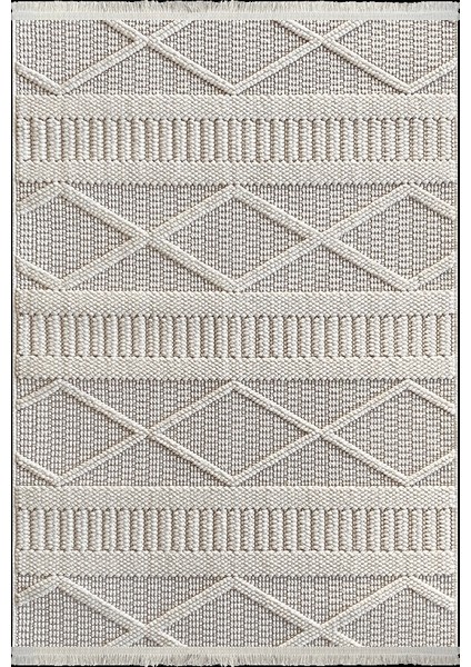 Tual Koleksiyonu Modern Saçaklı Halı 8404 Krem