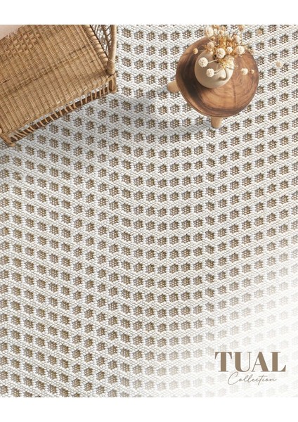 Tual Koleksiyonu Modern Saçaklı Halı 8405 Bej