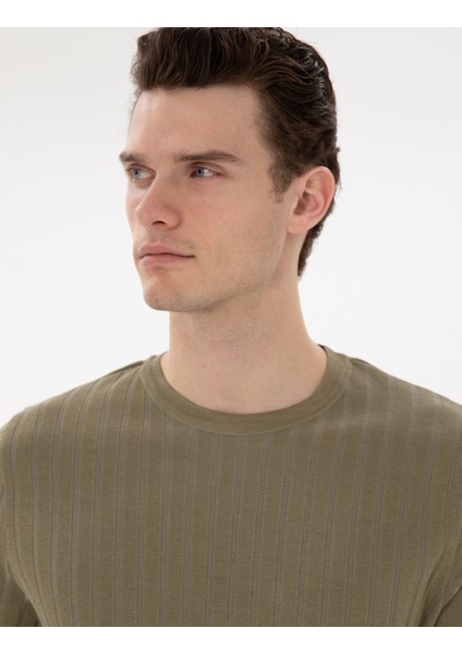 Erkek Haki Slim Fit Bisiklet Yaka Triko Tişört 50305991-VR027 fiyatları