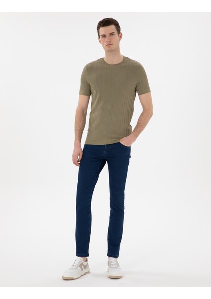 Erkek Haki Slim Fit Bisiklet Yaka Triko Tişört 50305991-VR027 fırsatları