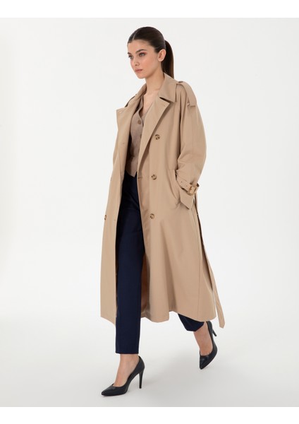 Kadın Bej Oversize Trençkot 50300859-VR011