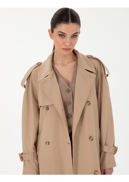 Kadın Bej Oversize Trençkot 50300859-VR011