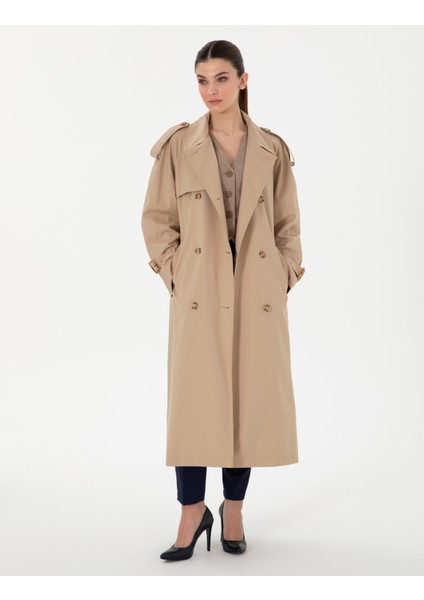 Kadın Bej Oversize Trençkot 50300859-VR011