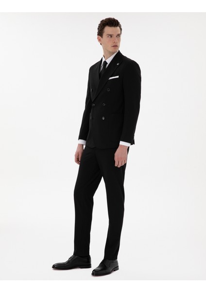 Erkek Siyah Ex. Slim Fit Kruvaze Çizgili Takım Elbise 50306672-VR046 fırsatları