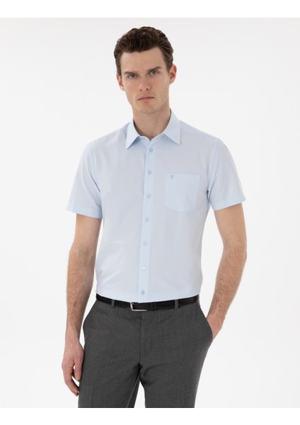 Erkek Açık Mavi Basic Regular Fit Kısa Kollu Cepli Gömlek 50303010-VR003