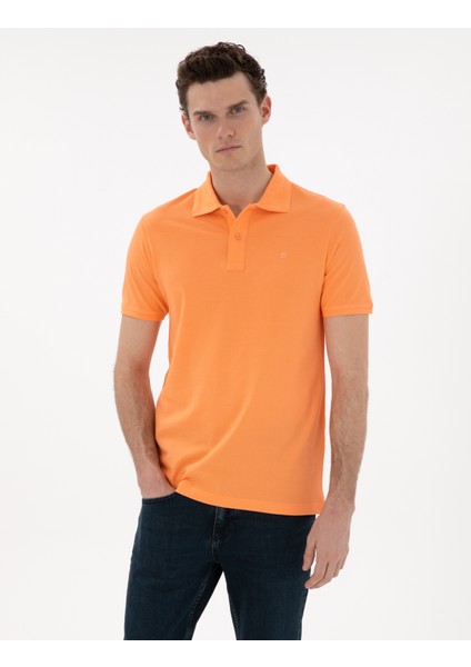 Erkek Turuncu Slim Fit Kıvrılmaz Polo Yaka Basic Tişört 50302561-VR186