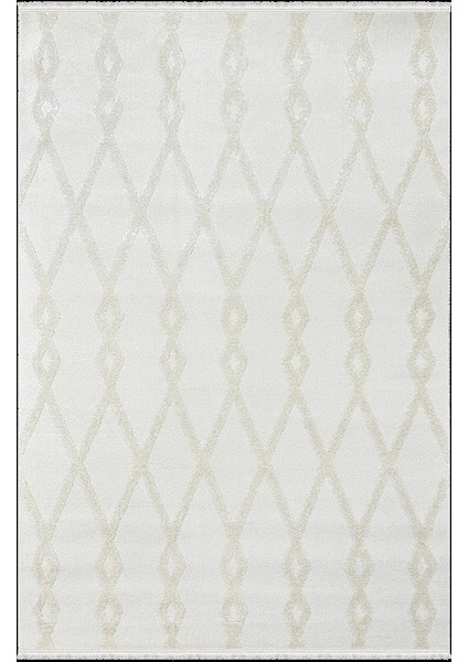 Soft Koleksiyonu Modern Saçaklı Halı 8304 Krem