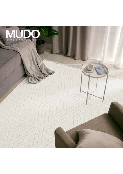 Mudo Koleksiyonu Dekoratif Modern Saçaklı Halı 8753 Krem