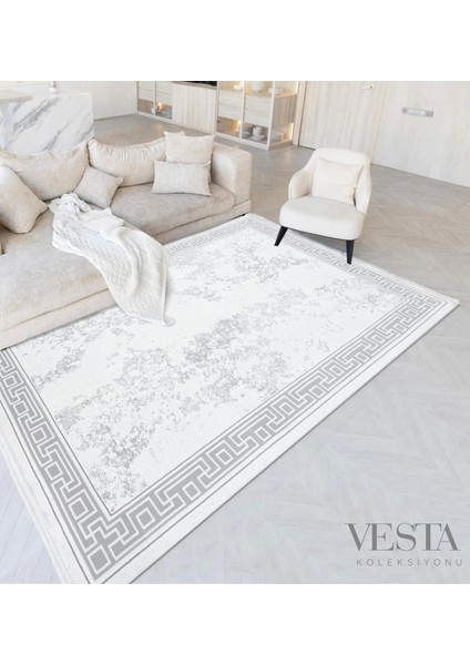 Vesta Koleksiyonu Akrilik Dokuma Saçaklı Halı 3753 Gri