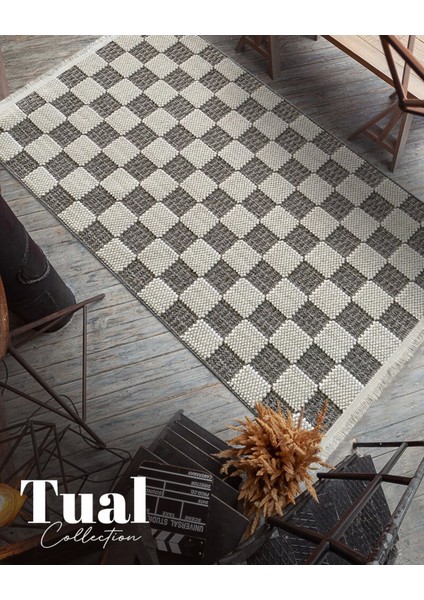 Tual Koleksiyonu Modern Saçaklı Halı 8408 Kahve