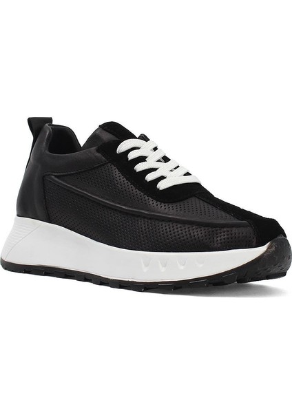 Kadın Siyah Bağcıklı Kalın Tabanlı Süet Deri Sneaker