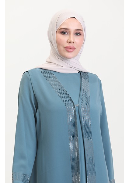 Büyük Beden Elbise Yelek Ikili Takım 6140-02 Su Yeşili modelleri