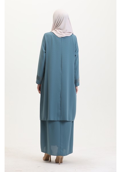 Büyük Beden Elbise Yelek Ikili Takım 6140-02 Su Yeşili indirimleri