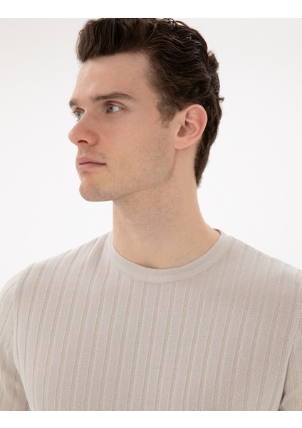 Erkek Bej Slim Fit Bisiklet Yaka Triko Tişört 50305991-VR011 fiyatları