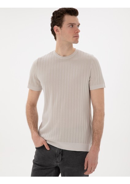 Erkek Bej Slim Fit Bisiklet Yaka Triko Tişört 50305991-VR011 modelleri