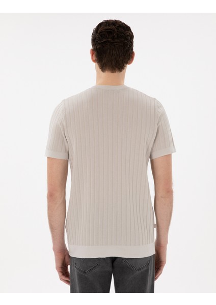 Erkek Bej Slim Fit Bisiklet Yaka Triko Tişört 50305991-VR011 indirimleri