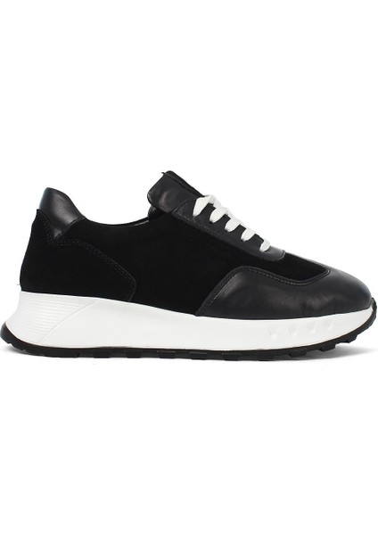 Kadın Siyah Bağcıklı Kalın Tabanlı Süet Deri Sneaker