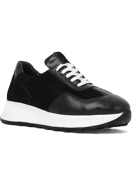 Kadın Siyah Bağcıklı Kalın Tabanlı Süet Deri Sneaker