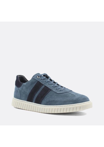 Erkek Mavi Bağcıklı Süet Deri Sneaker