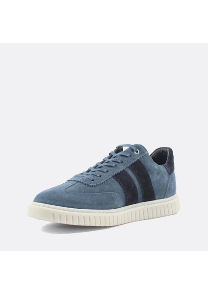 Erkek Mavi Bağcıklı Süet Deri Sneaker