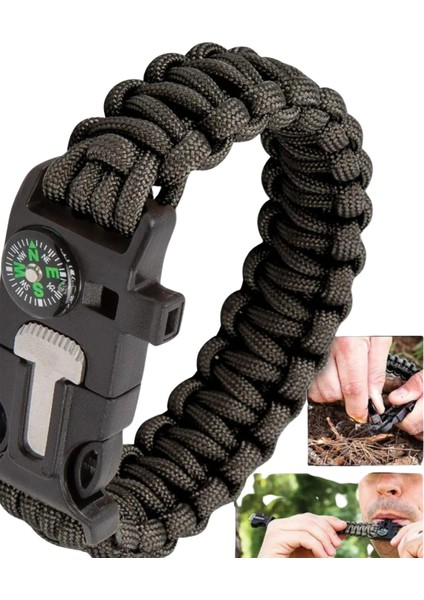 Paracord Kumaş Çok Amaçlı Kamp Bilekliği, Pusula Özellikli Survival Düdüklü Kamp Bilekliği fırsatları