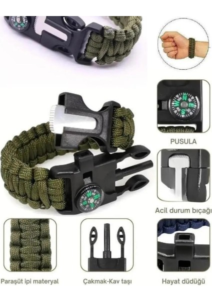 Paracord Kumaş Çok Amaçlı Kamp Bilekliği, Pusula Özellikli Survival Düdüklü Kamp Bilekliği indirimleri