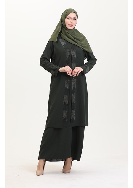 Büyük Beden Elbise Yelek Ikili Takım 6140-06 Haki