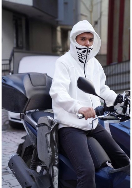 Samuray Kapşonlu Zıp Fermuarlı Çift Kapşonlu Nakışlı Sweatshirt