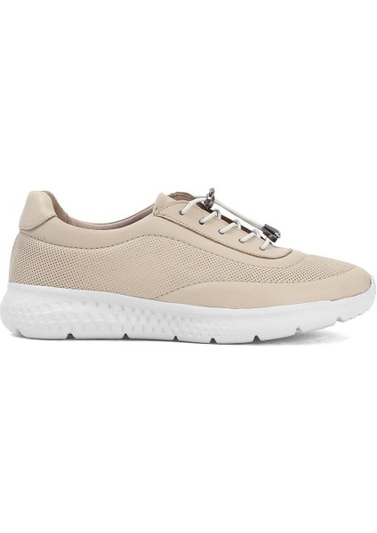 Kadın Bej Bağcıklı Kalın Tabanlı Deri Sneaker