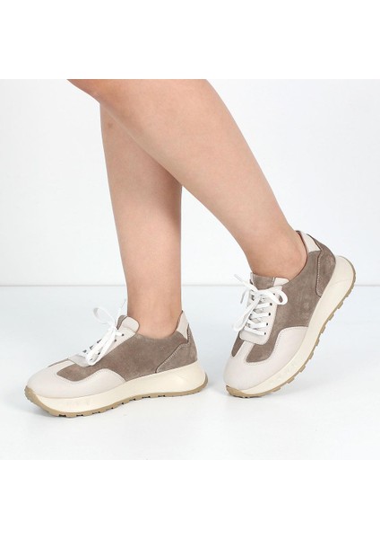 Kadın Vizon Bağcıklı Kalın Tabanlı Süet Deri Sneaker fiyatları