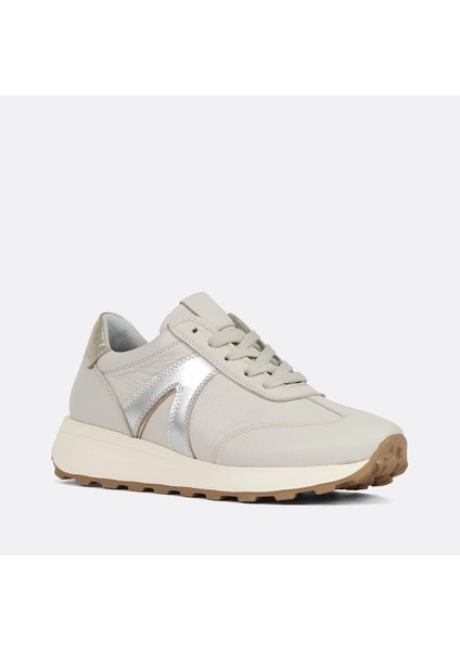 Kadın Bej Bağcıklı Deri Sneaker