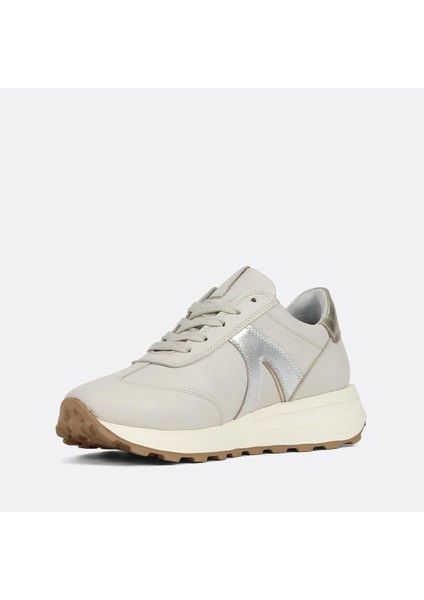 Kadın Bej Bağcıklı Deri Sneaker