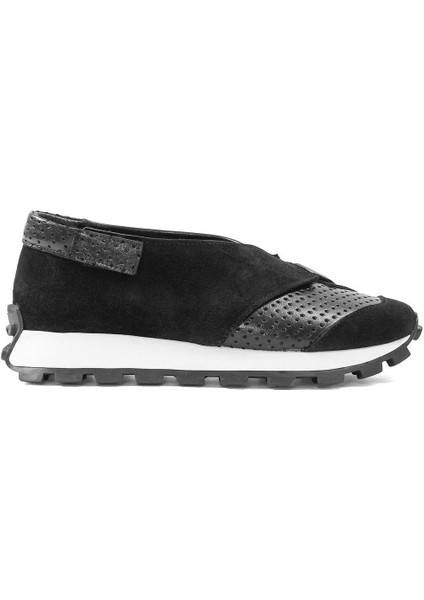 Kadın Siyah Süet Siyah Deri Sneaker