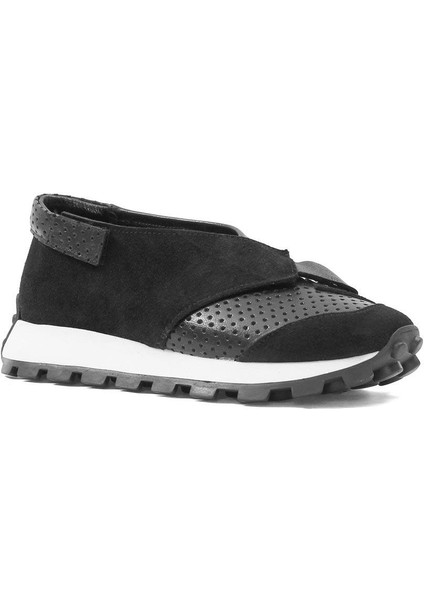 Kadın Siyah Süet Siyah Deri Sneaker