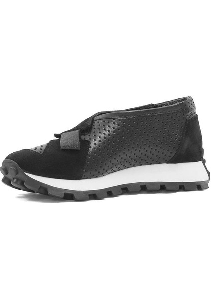 Kadın Siyah Süet Siyah Deri Sneaker