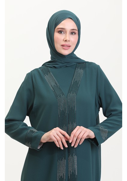 Büyük Beden Elbise Yelek Ikili Takım 6140-07 Zümrüt Yeşili modelleri