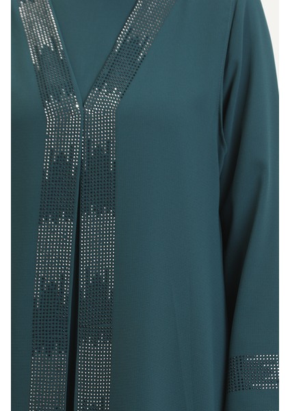 Büyük Beden Elbise Yelek Ikili Takım 6140-07 Zümrüt Yeşili fırsatları