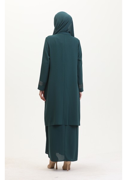 Büyük Beden Elbise Yelek Ikili Takım 6140-07 Zümrüt Yeşili indirimleri