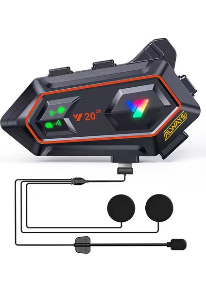 Y20 2x 1000M Telsiz Mesafeli Özellikli 2 Kişi Bağlantılı Bluetooth Kask Kulaklık Fenerli