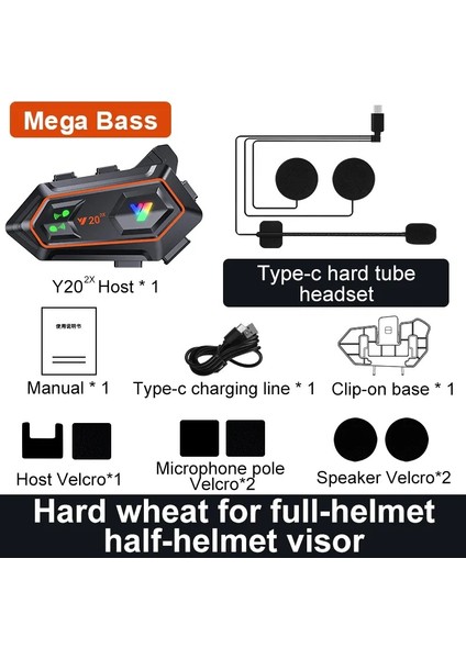 Y20 2x 1000M Telsiz Mesafeli Özellikli 2 Kişi Bağlantılı Bluetooth Kask Kulaklık Fenerli