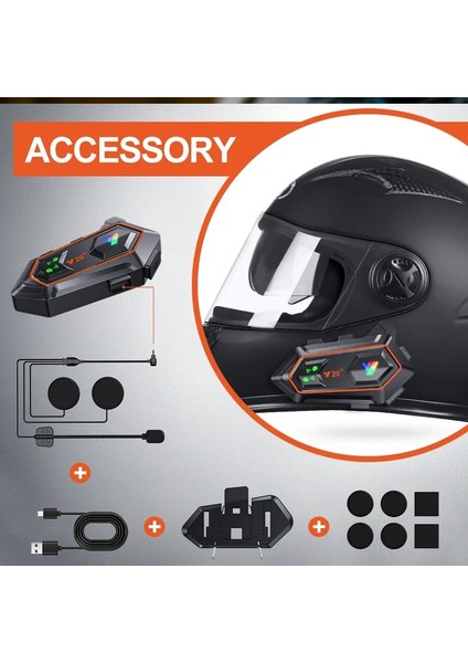Y20 2x 1000M Telsiz Mesafeli Özellikli 2 Kişi Bağlantılı Bluetooth Kask Kulaklık Fenerli